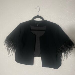 White House Black Market Elegant Black Feather Jacket